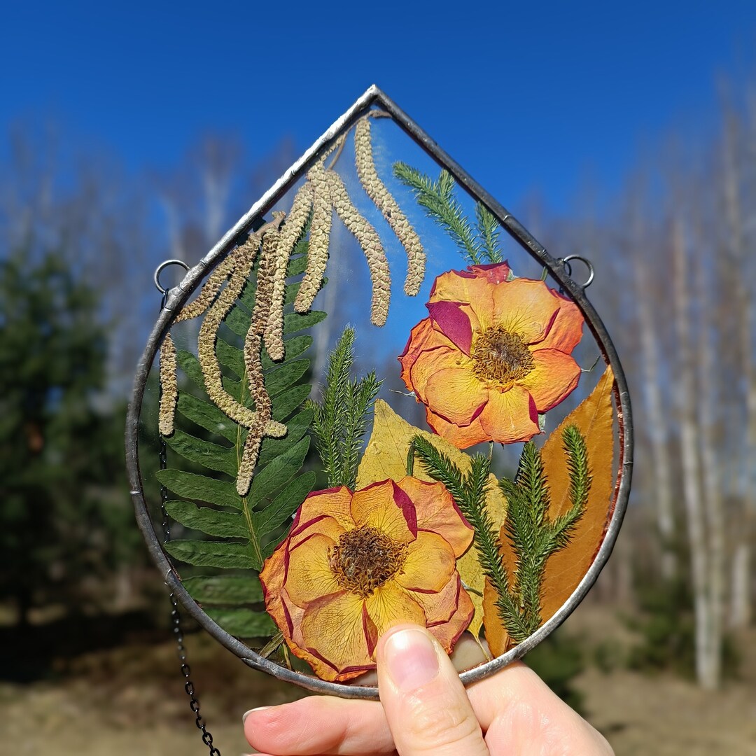 Stained Glass Frame, Pressed Flower Frame, Pressed Plant Frame, Flower