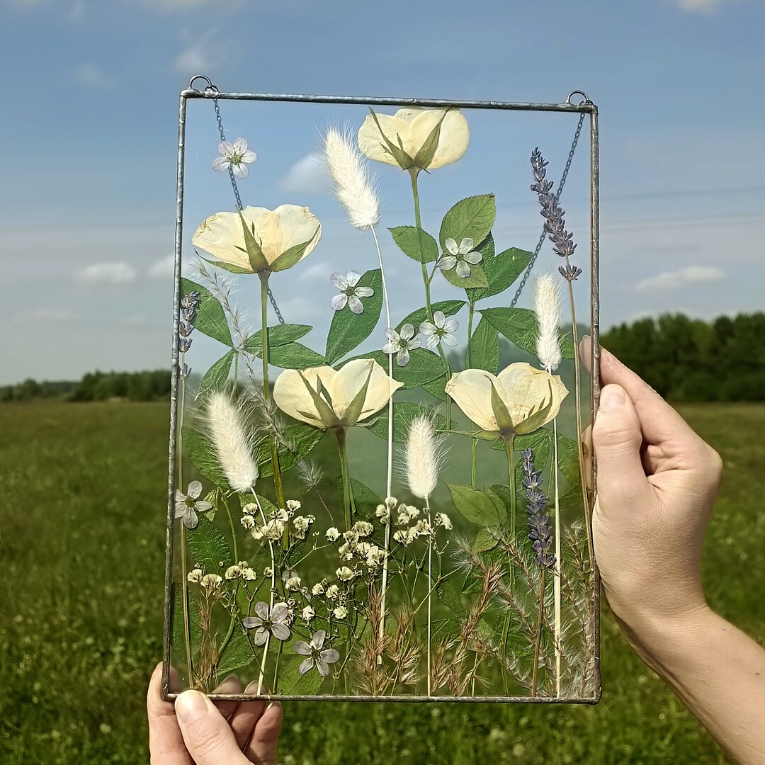 Pressed Flower Art, Stained Glass Frame, Pressed Flower Frame, Pressed
