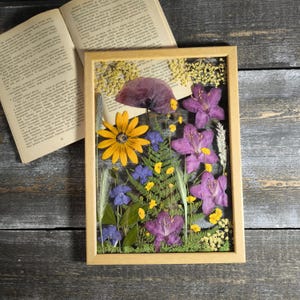 Large pressed flower frame with pressed wildflowers, botanical birthday gift