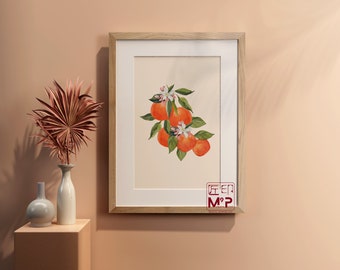 Mandarin Orange Print: Chinese New Year Decor, Watercolor Art Minimalist, Wealth Manifesting, Elegant Lunar New Year Wall Art, Oriental