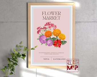 Kathmandu Flower Market Print: Nepal Botanical Art (Digital Download) (Printable)