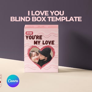 Regalo de San Valentín personalizado, plantilla de caja sorpresa, caja imprimible rosa, regalo personalizado estilo Popmart, sorpresa de aniversario, regalo de amor DIY para San Valentín