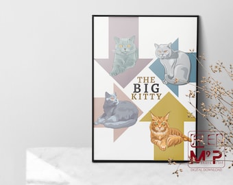 Paródia de A Grande Aposta: Arte com Gatos Posando, Arte em Grupo com Gatos, Impressão Digital Engraçada e Fofa, Pôster de Filme com Gatos, Presente para Amantes de Gatos, Decoração Exclusiva para Animais de Estimação, Para Imprimir