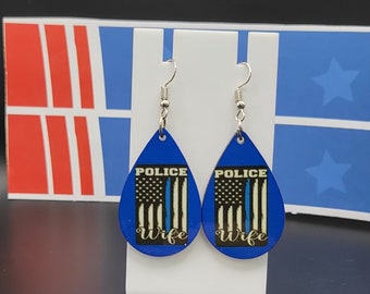Police Wife earrings, LEO earrings, Thin Blue Line earrings, Police earrings, Law Enforcement, Dangle earrings, Custom earrings