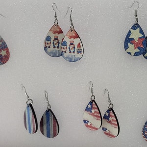 Patriotic Earrings, 4th of July Earrings, Dangle Earrings, Red White and Blue Earrings, Custom Earrings, Teardrop Earrings, Independence Day