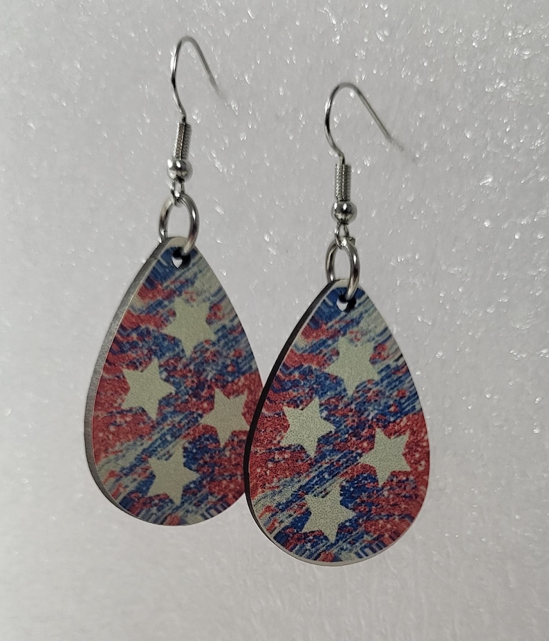 Patriotic Earrings, USA, American Flag, Star Earring, 4th Of July...