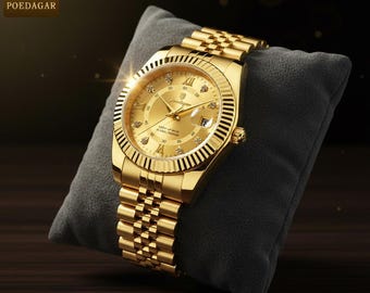 Men's Poedagar Watch: Simulated Diamonds, Stainless Steel, Analog Display, Day/Date Feature,Men watch,watch men,men jewelry