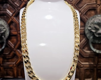 14k Yellow Gold Finish Cuban Chain Necklace-