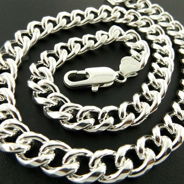 Solid 925 Sterling Silver Curb Chain,Mens Necklaces,Heavy,925SF Stamp,10MM Wide,925 Sterling Silver chain,925 Sterling Silver Necklace