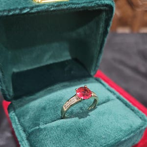 14K Gold Finish Ring, Ruby Round Brilliant cut Simulated Diamond CZ, Waterproof Band