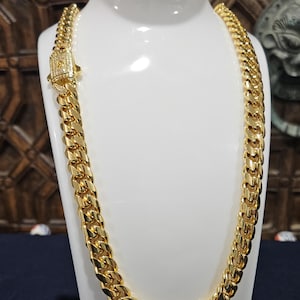 Cadena Cubana Acabado Oro 14K, Collar Impermeable de Acero Inoxidable 316L, Joyería de Lujo para Hombre, Regalo para Él