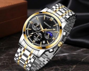 Men's Poedagar Watch: Simulated Diamonds, Stainless Steel, Analog Display, Day/Date Feature,Men watch,watch men,men jewelry