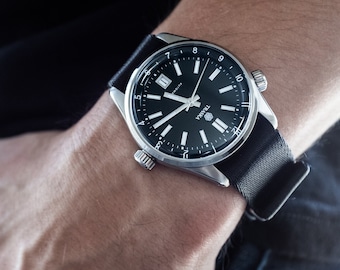 ブラックナイロンウォッチストラップ – シングルパス、調節可能、20mm & 22mm、スチールバックル | Dapper Diver™ by Atusa – ナイロン製調節可能ウォッチバンド