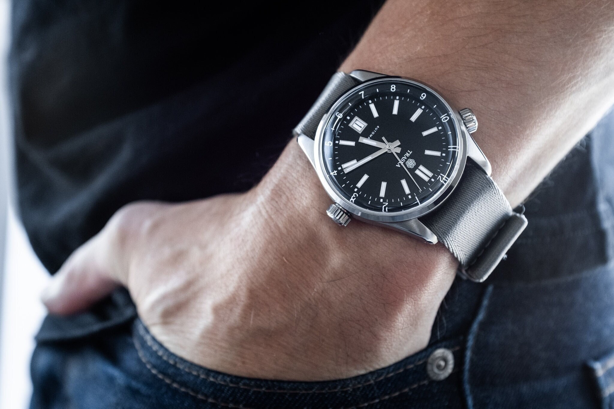 手首とスタイルPerlon Watchストラップ - パープル| 24 mm　並行輸入 Black[黒] Perlon Strap[パーロンストラップ] with Matt Black Buckle