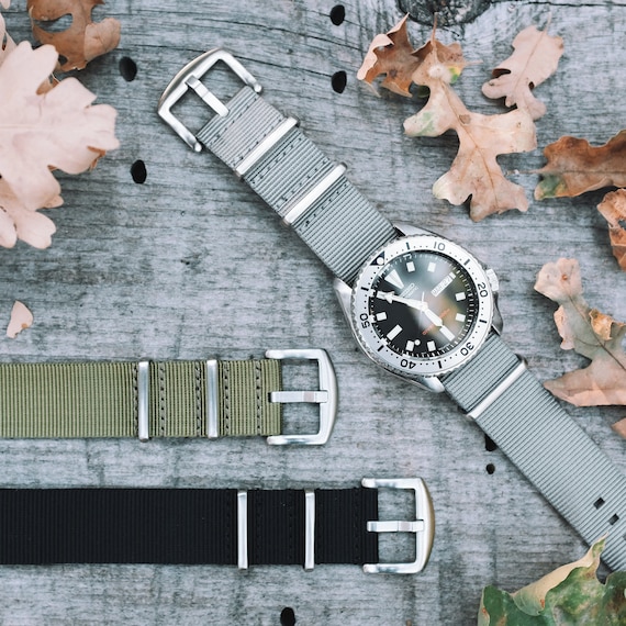 Gray Military-Style Watch Strap – Nylon Double-Pass Dive Strap, 20mm & 22mm, Steel Buckle | Standard Issue™ by Atusa