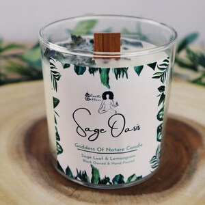 Sage Oasis - All Natural Soy Wax Wooden Wick 10oz Candle w/ Sage & Lemongrass