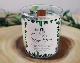Sage Oasis - All Natural Soy Wax Wooden Wick 10oz Candle w/ Sage & Lemongrass