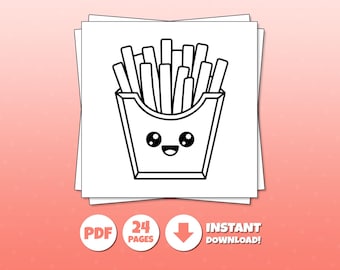 Kawaii Food Coloring Book | 24 Pages Food & Drinks, Snacks (Digital Download)