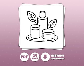 Beauty Coloring Pages for Adults & Kids | 24 Self-Care Themed Printable Designs (Digital Download)