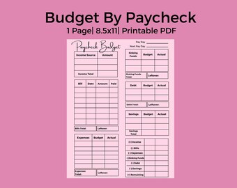 Pink Simple Paycheck Budget Template, Printable Budget Planner Digital Download, Budget Template, Rainbow Paycheck Budget, Simple Budget