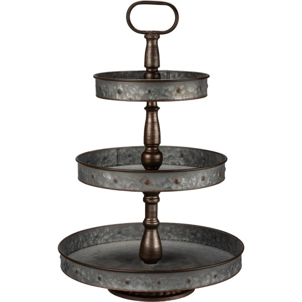 Farmhouse Spring Decoration Metal Tiered Tray Primitive Decor - Three Tier Table Centerpiece for Decorating