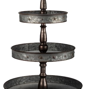 Three Tiered Metal Centerpiece Display Tray - Country Farm Primitive Style