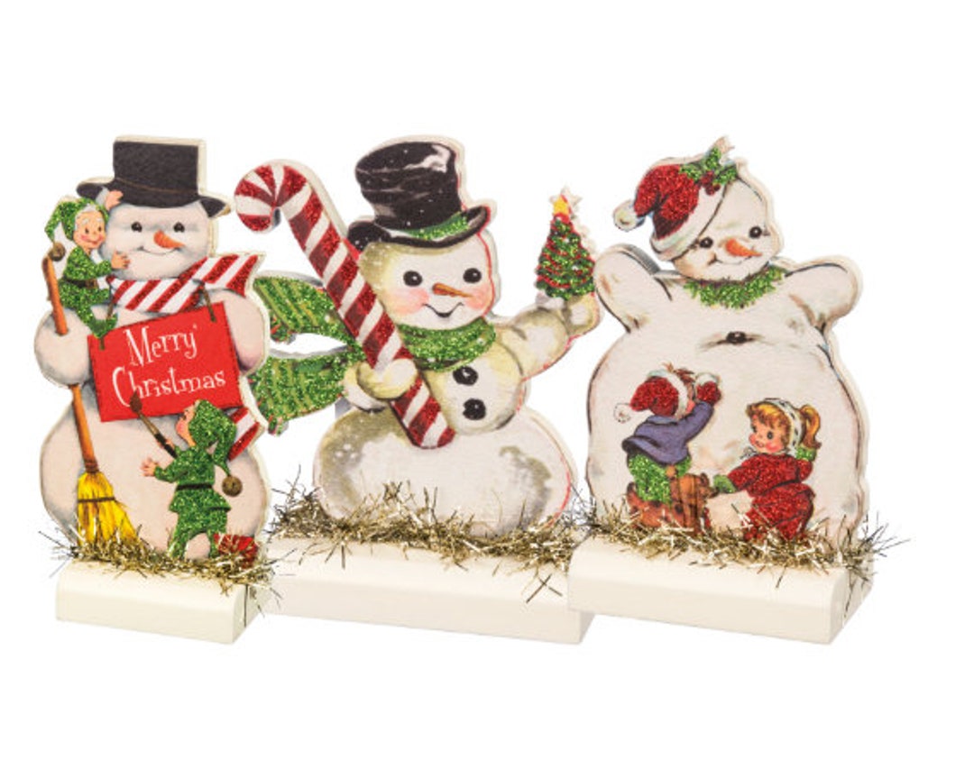 Christmas Vintage Style Snowmen Set of 3 Retro Style Stand-up ...
