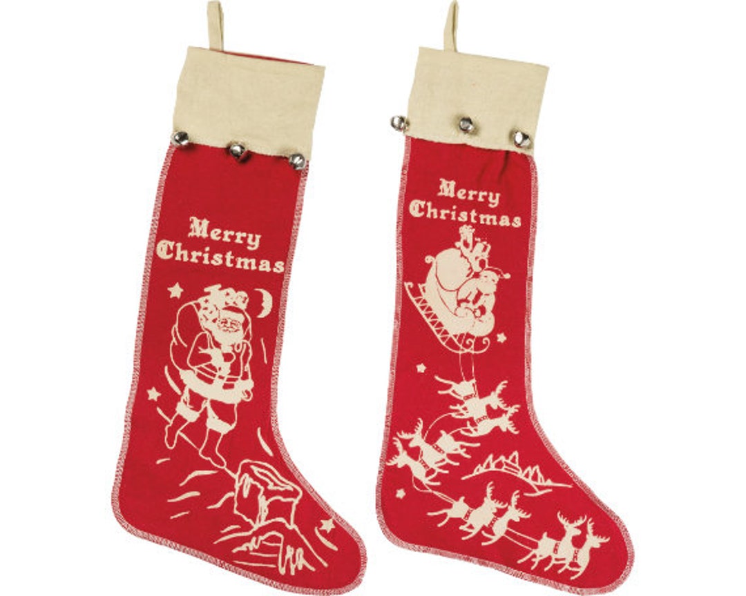 Christmas Stockings Vintage Style Santa Claus and Reindeer Etsy