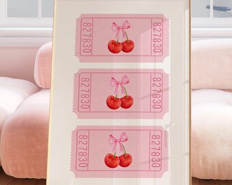 Poster Con Fiocco Rosa Ciliegia Per La Camera Da Letto Di Una Ragazza Poster Femminile Coquette Stampa Su Tela Rossa Ciliegia Arte Da Parete C~p123506517