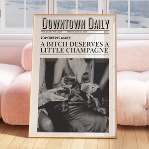 Champagne krant muurkunst print bar kar kunst trendy afdrukbare kunst roze esthetische retro muur kunst retro funky girly trendy poster afdrukbare