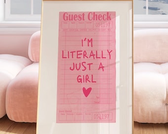 I'm Just A Girl Guest Check Print Pink Wall Art Trendy Printable Art Pink Aesthetic Wall Art Trendy Poster Printable