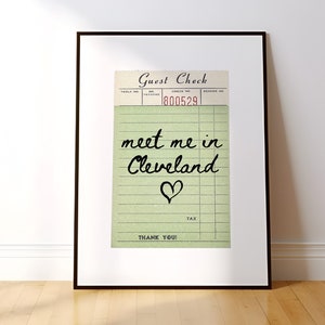 Cleveland Wall Art Travel Print Poster Guest Check Retro Cleveland Art Cleveland Ohio Print Wall Art Print Ohio Art Print