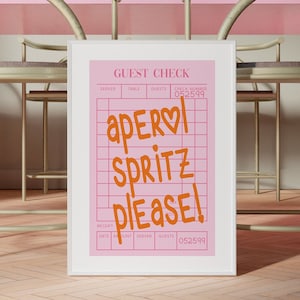 Aperol Spritz Gast Check Print Cocktail Art Bar Cart Wall Art Gast Check Poster Trendy Art Print Cocktail Print Girly Keukenkunst