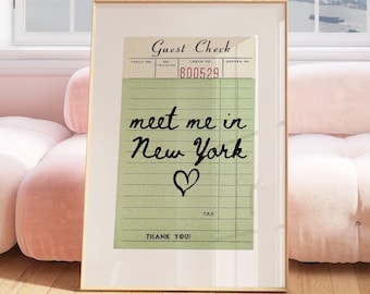 New York Guest Check Print Poster Wall Art New York City Art Minimalist Art Heart Art Print New York Wall Art Print Digital