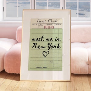Póster con impresión de cheque de invitado de Nueva York Arte de pared Arte de la ciudad de Nueva York Arte minimalista Impresión artística de corazón Impresión de arte de pared de Nueva York Digital