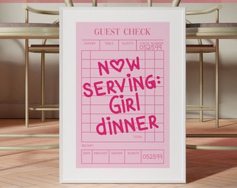 Girl Dinner Print Wall Art Decor Guest Check Print Cocktail Art Bar Cart Wall Art Guest Check Poster Trendy Art Dinner Print Kitchen Art