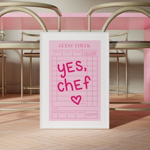 Trendy Guest Check Print Wall Art Yes Chef Pink Aesthetic Wall Art Trendy College Wall Art Poster Printable Funny Y2K Vibe