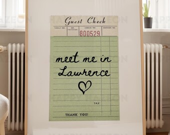 Lawrence  Guest Check Print Poster Wall Art Kansas Art Minimalist Kansas Art Heart Art Lawrence Print Wall Art Print Digital