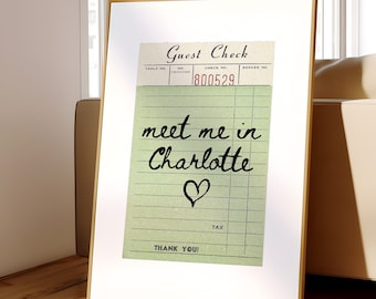 Charlotte Guest Check Stampa Poster Arte murale Charlotte North Carolina Arte Arte minimalista Cuore Stampa artistica Charlotte Stampa artistica da parete digitale