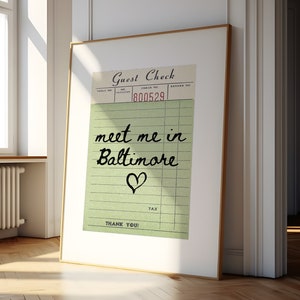 Baltimore Guest Check Print Poster Wall Art Baltimore Maryland Art Minimalist Baltimore Art Heart Art Maryland Print Wall Art Print Digital
