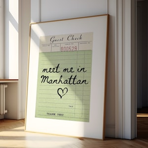 Manhattan Guest Check Print Poster Wall Art New York City Art Minimalist Art Heart Art Print Manhattan New York Wall Art Print Digital