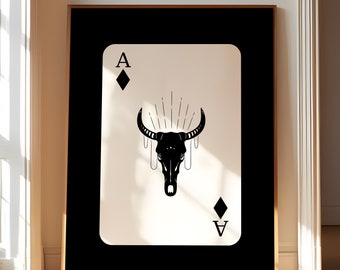 Western Gothic Room Decor Wall Art Cowgirl Wall Art Western Bull Skull Playing Card Inspired Wall Art Trendy Gallery Wall Art Poster