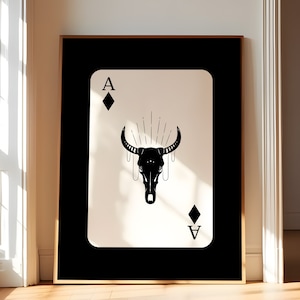 Western Gothic Room Decor Wall Art Cowgirl Wall Art Western Bull Skull Playing Card Inspired Wall Art Trendy Gallery Wall Art Poster