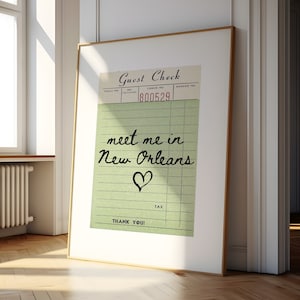 Póster con impresión de cheque de invitado de Nueva Orleans, arte de pared, arte de Nueva Orleans, Luisiana, arte minimalista, impresión artística de corazón, impresión de arte de pared de Nueva Orleans, impresión digital