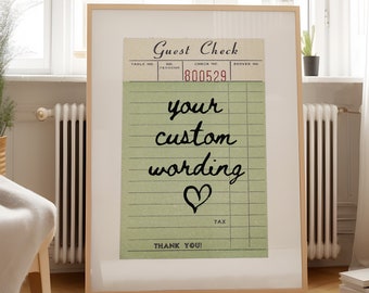 Custom Guest Check Print Wall Art Trendy College Dorm Decor Wall Art Poster Printable Wall Art Trendy Wall Decor
