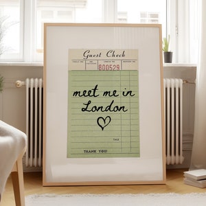 Impresión de póster con cheque de invitado de Londres, arte de pared, arte de Londres, Inglaterra, arte minimalista de Londres, arte de corazón, impresión de Inglaterra, arte de pared de Londres, impresión digital