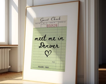 Denver Guest Check Print Poster Wall Art Denver Colorado Art Maximalist Denver Art Heart Art Print Colorado Wall Art Print Digital