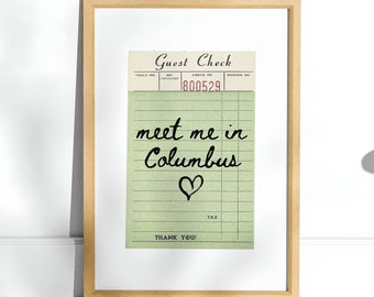 Columbus Wall Art Travel Print Poster Guest Check Retro Columbus Art Columbus Ohio Print Wall Art Print Ohio Art Print