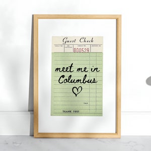 Columbus Wall Art Travel Print Poster Guest Check Retro Columbus Art Columbus Ohio Print Wall Art Print Ohio Art Print