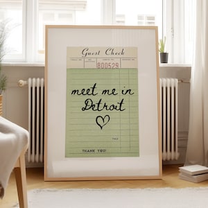 Detroit Guest Check Print Poster Wall Art Detroit Michigan Art Minimalist Detroit Heart Art Michigan Print Detroit Wall Art Print Digital
